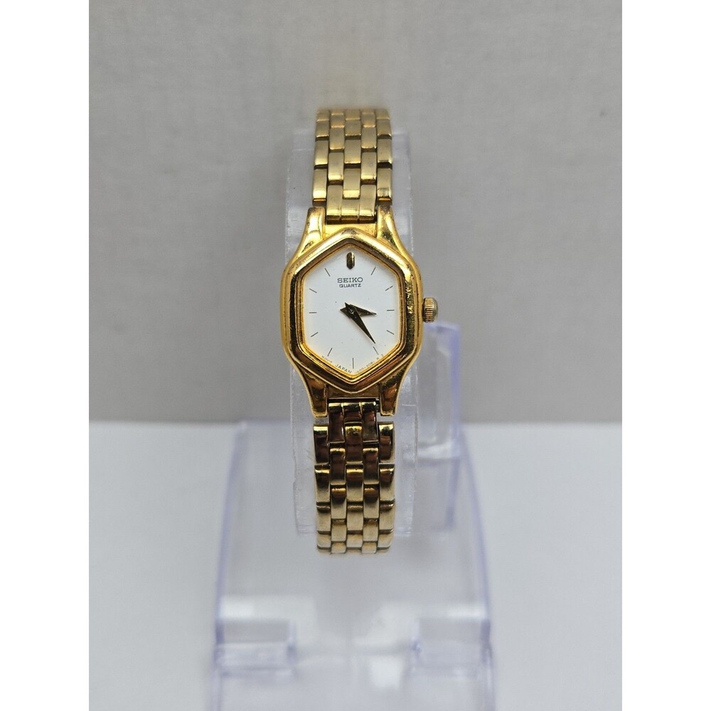 Vintage Seiko Womens Gold Tone Hexagon White Dial Dress Quartz Watch New Battery